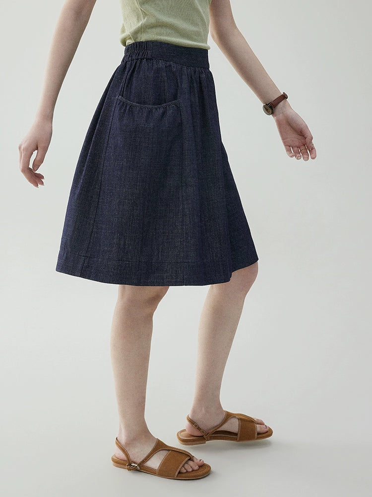 VOOE Retro Medium-length Denim A-shaped Skirt