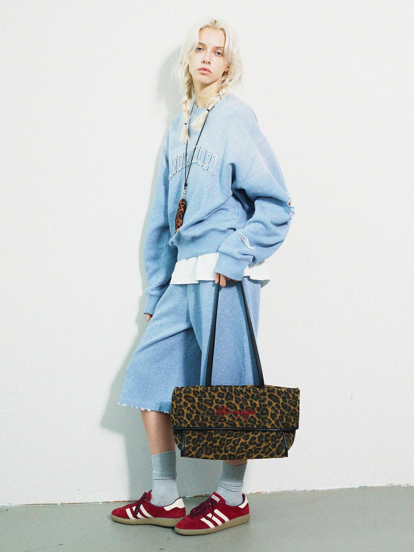 Momogigi Vintage Leopard Print Canvas Casual Underarm Bag