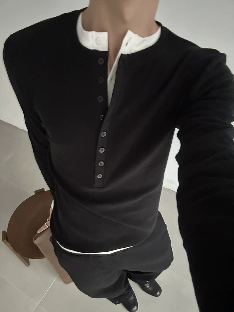 COLN Breathable Slim Fit Long-Sleeve Henley Tee