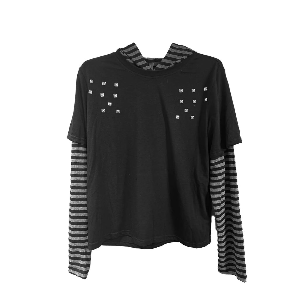 no E mosen Black Striped Studded 245g Breathable Hoodie