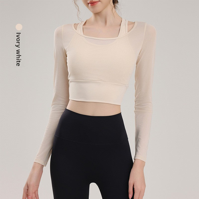 TIANQINGSE Mesh Fake Two-piece Yoga Suit