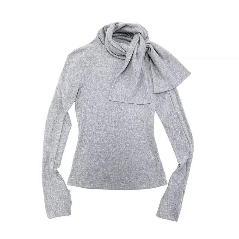 JCAESAR WOMEN Tie-Neck Long-Sleeve Top with Thumb Holes
