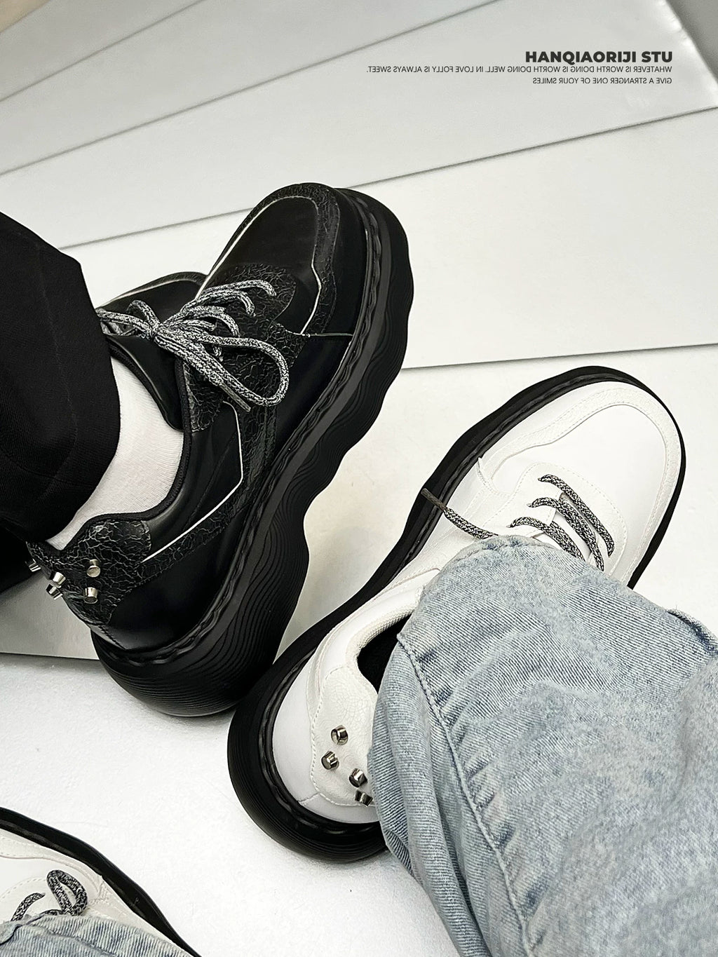 HANQIAORIJI Leather Lace-Up Chunky Dad Shoe