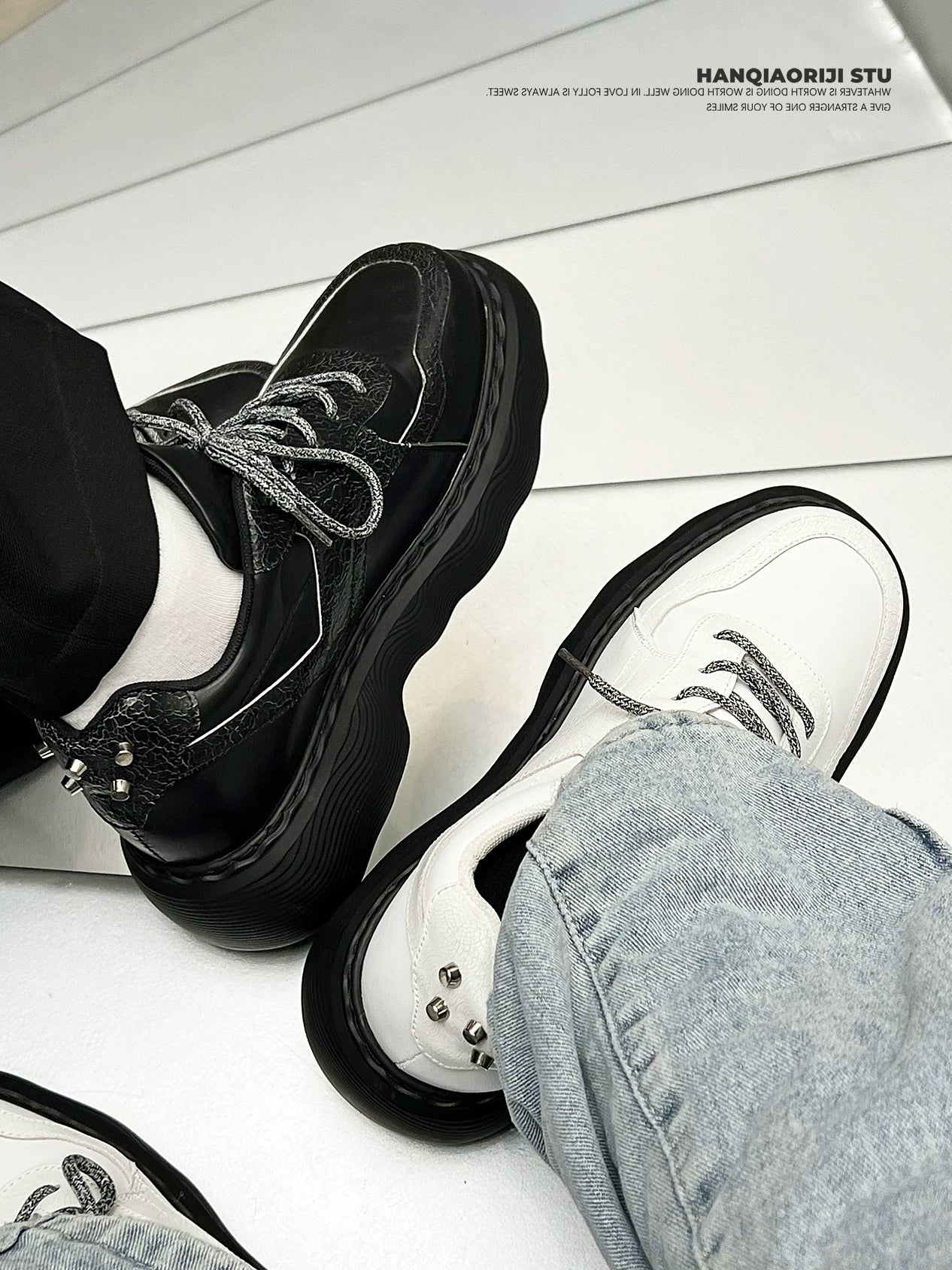 HANQIAORIJI Leather Lace-Up Chunky Dad Shoe