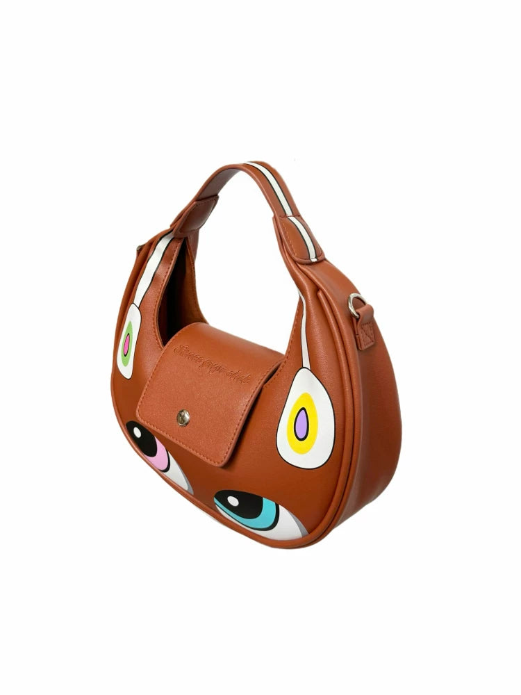 SAUCE Brown Faux Leather Crescent Shoulder Bag - Magnetic Snap
