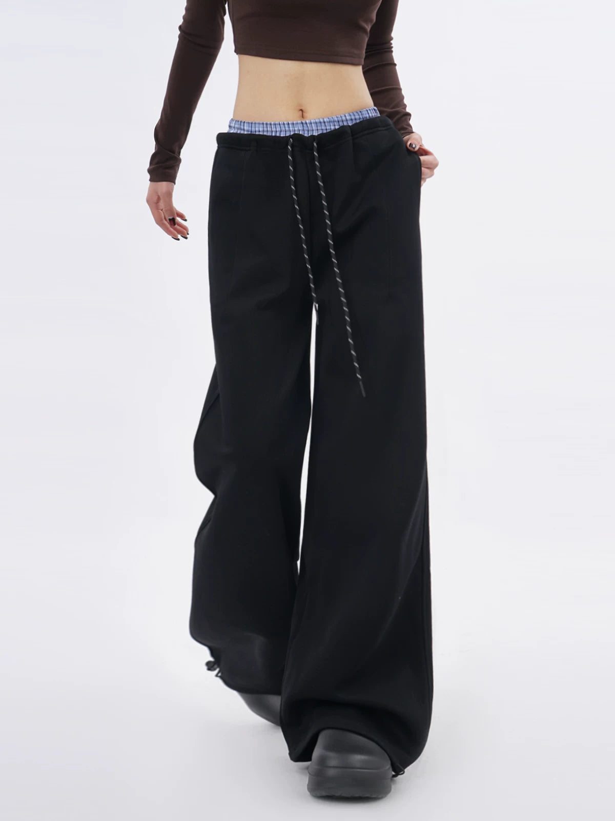 SAMUSAN Double Waist Loose Drape Floor Straight Tote pants