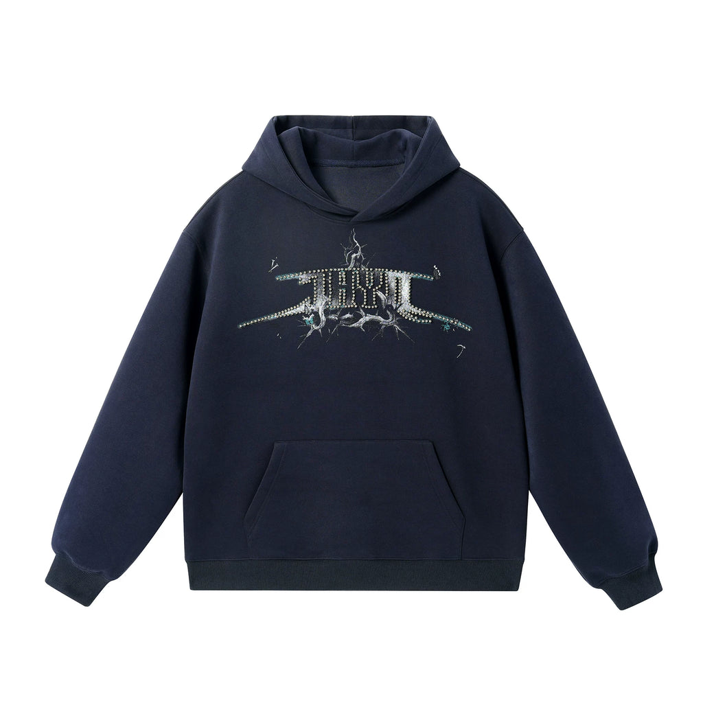 JHYQ Retro Letter Print Beaded Hooded Sweater