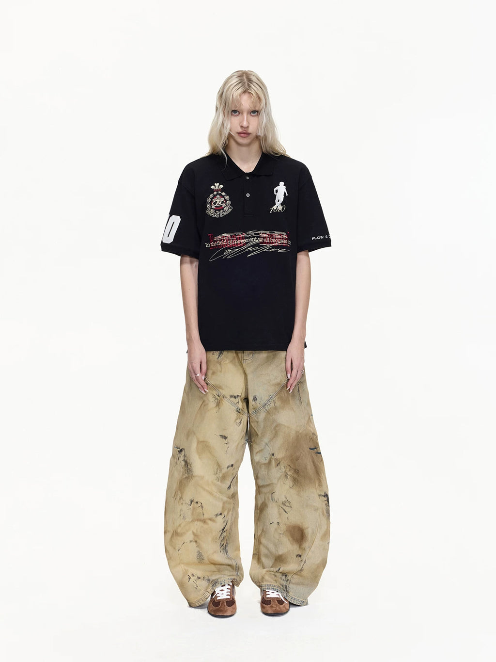 PEOPLESENSE Yellow Mud-Dyed 100% Cotton Wide-Leg Jeans