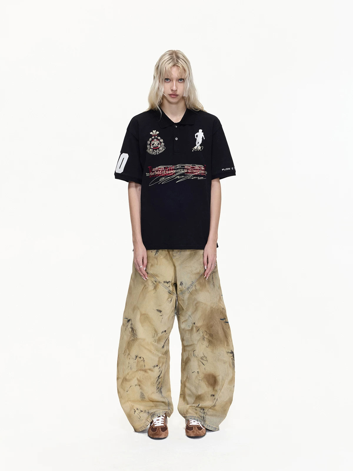 PEOPLESENSE Yellow Mud-Dyed 100% Cotton Wide-Leg Jeans