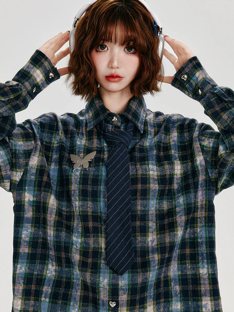 Girlyhalo Vintage Plaid Long Sleeve Shirt