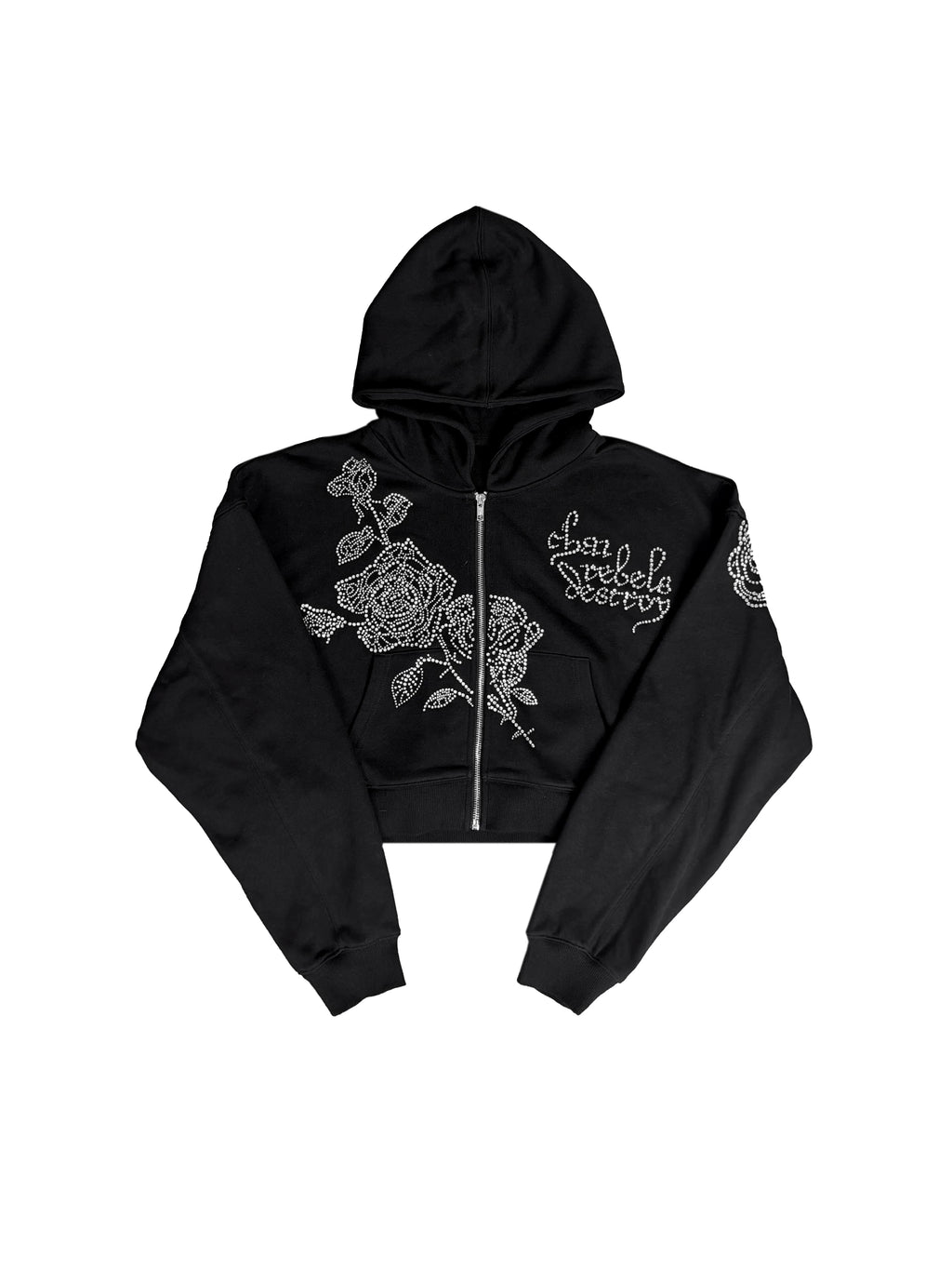 CHAIREBELS Rhinestone Rose 400g Breathable Zip-Up Hoodie