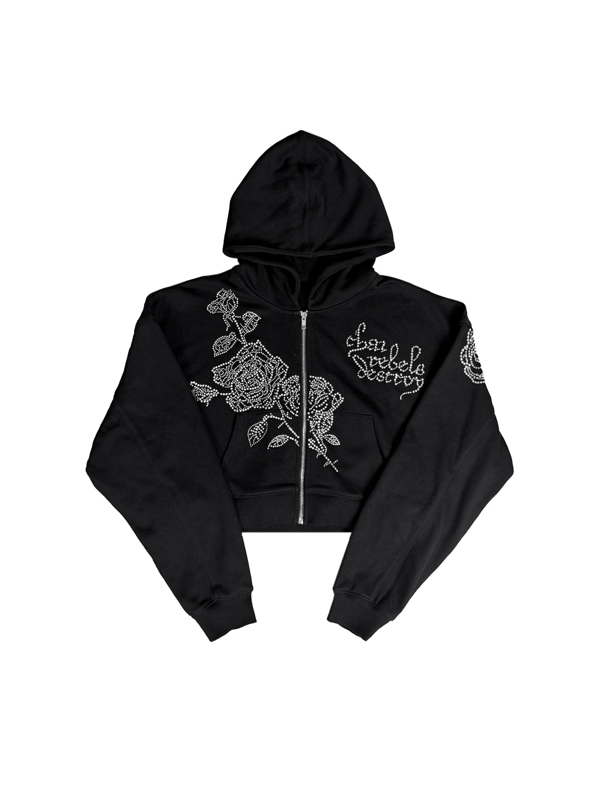 CHAIREBELS Rhinestone Rose 400g Breathable Zip-Up Hoodie