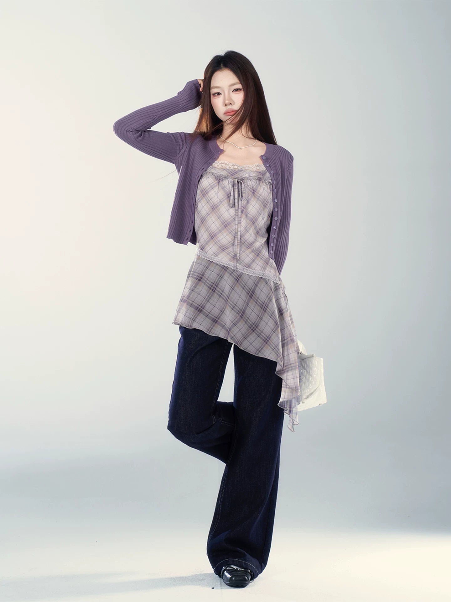 Wildberry Purple Lazy Style Skinny Cardigan Sweater