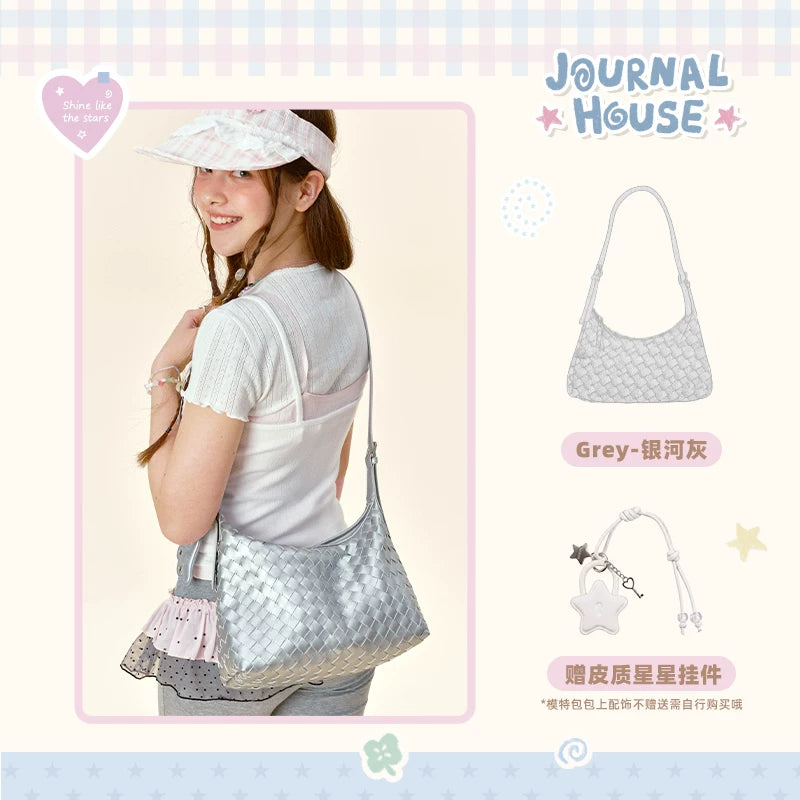 VANWALK Ice Blue Handwoven Faux Leather Hobo Bag - Zip Top