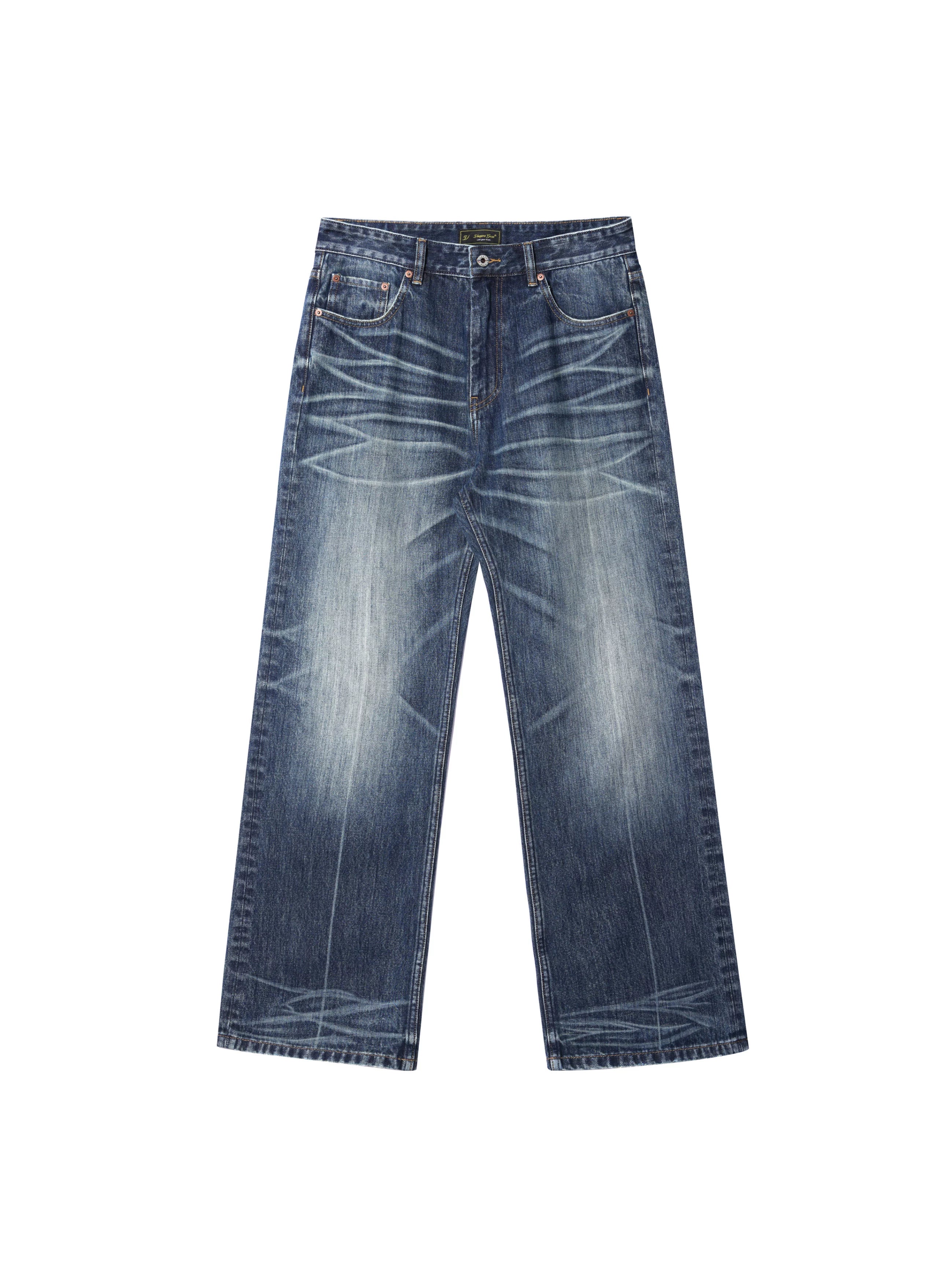 VOWPROGRESS Mid-Rise Flared Dark Blue Heavy-Wash Slim Jeans