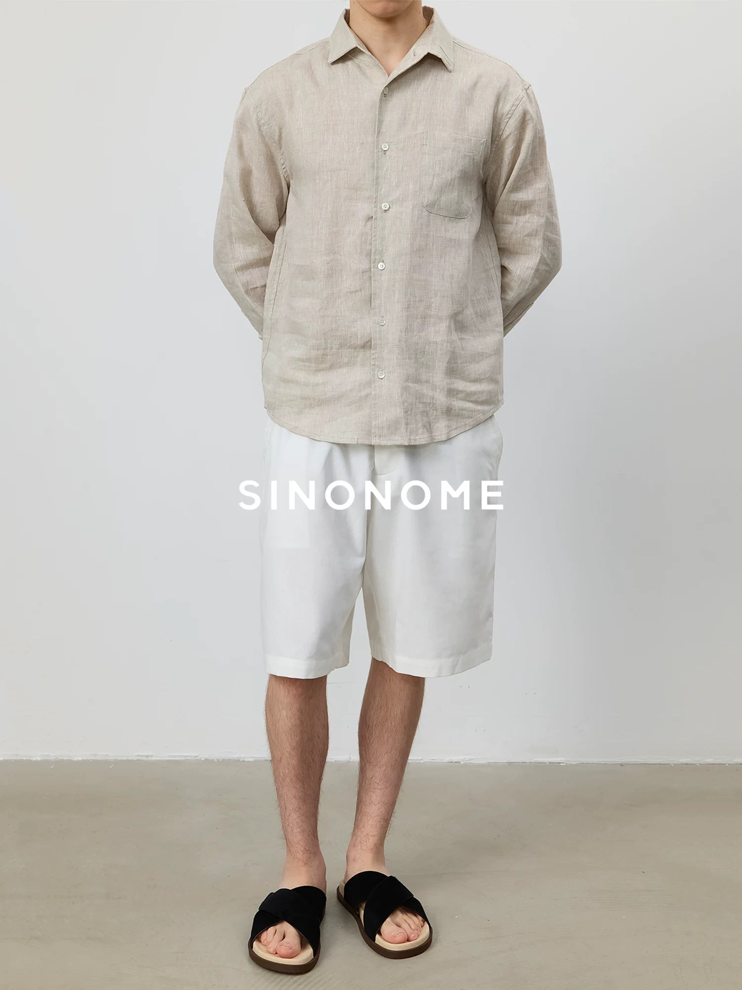 SINONOME Linen Blend Relaxed Drawstring Shorts