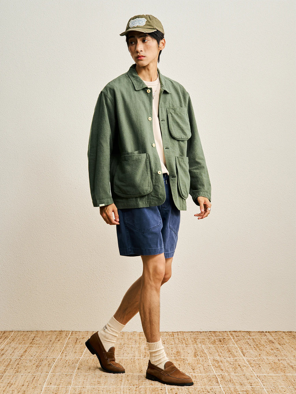 CENLES Cotton-Linen 3D Pocket Breathable Relaxed Workwear Jacket