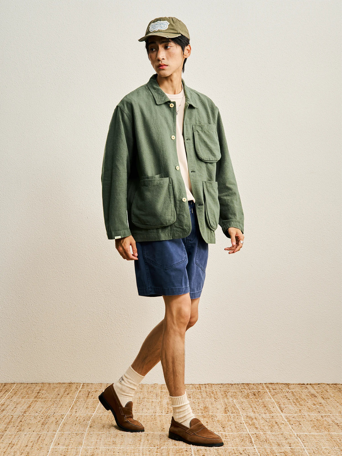 CENLES Cotton-Linen 3D Pocket Breathable Relaxed Workwear Jacket