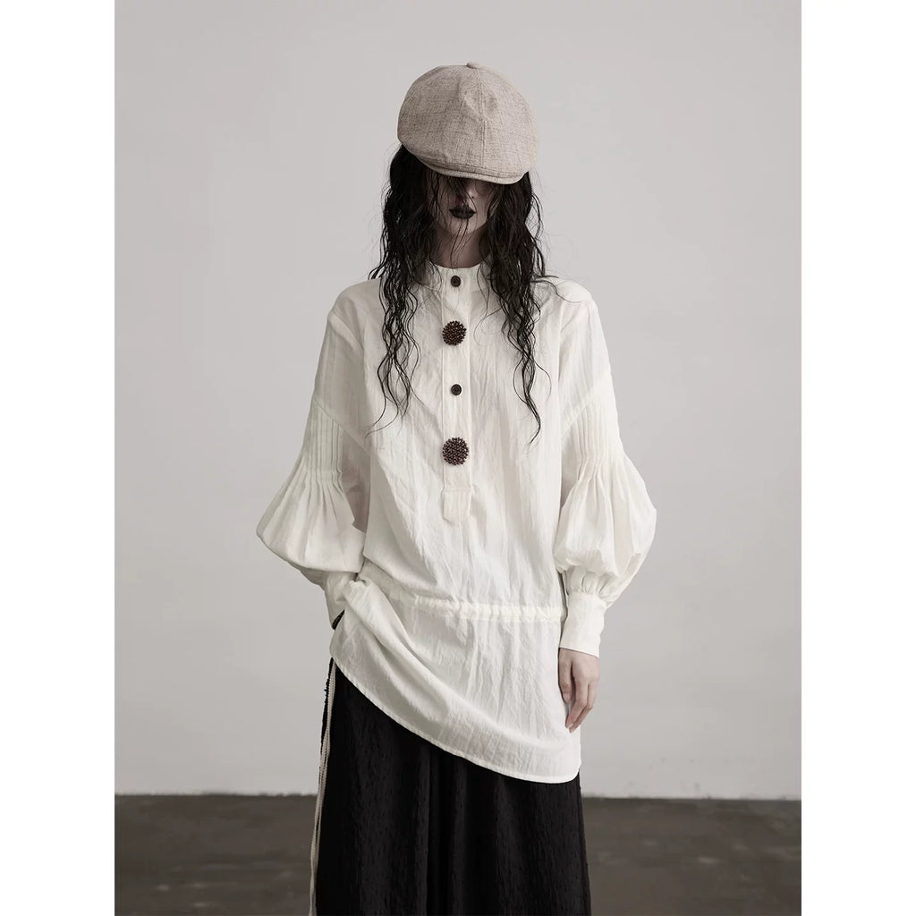 INDULGE Drawstring Vintage Long Sleeve Shirt
