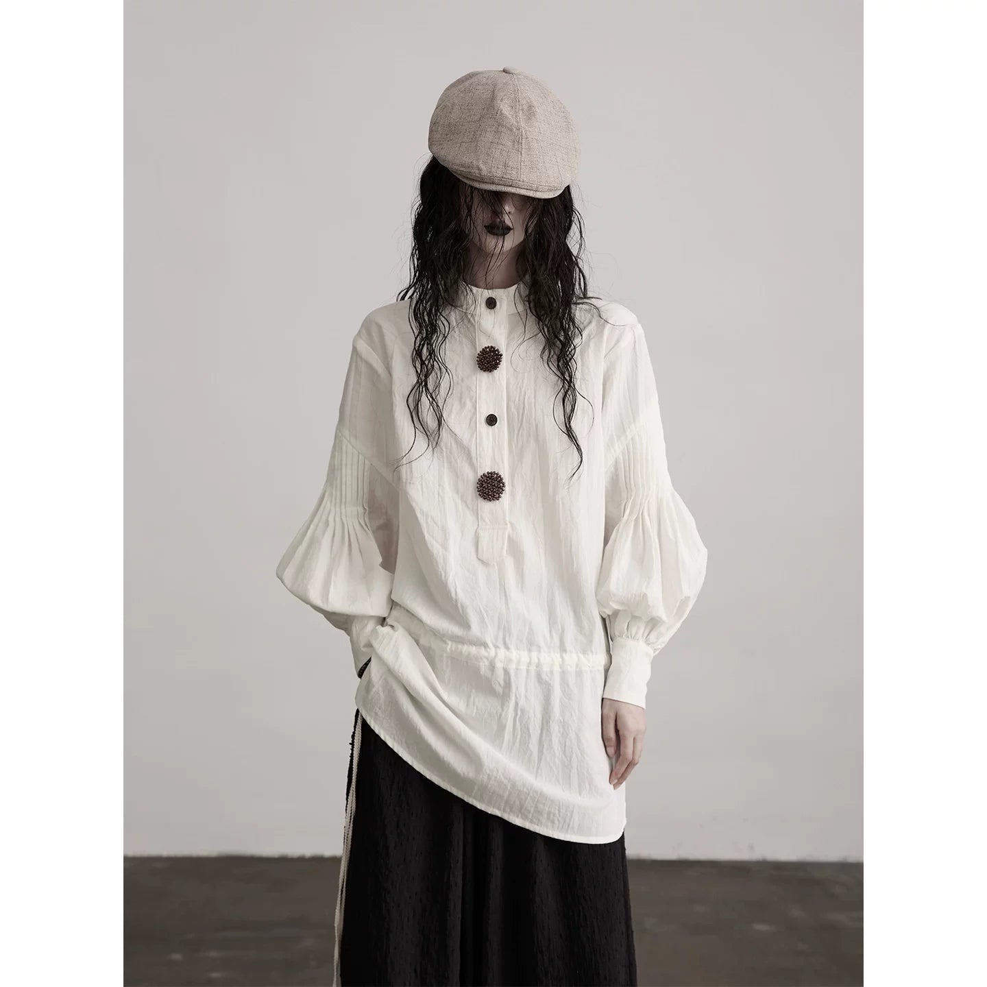 INDULGE Drawstring Vintage Long Sleeve Shirt