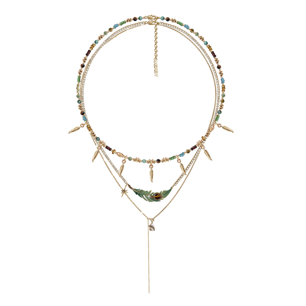 MASW Green Feather Layered Necklace