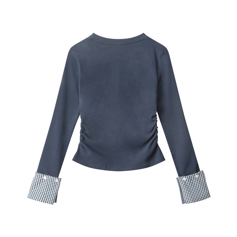 Nariele Waist Wrinkle Splicing Design Long Sleeve