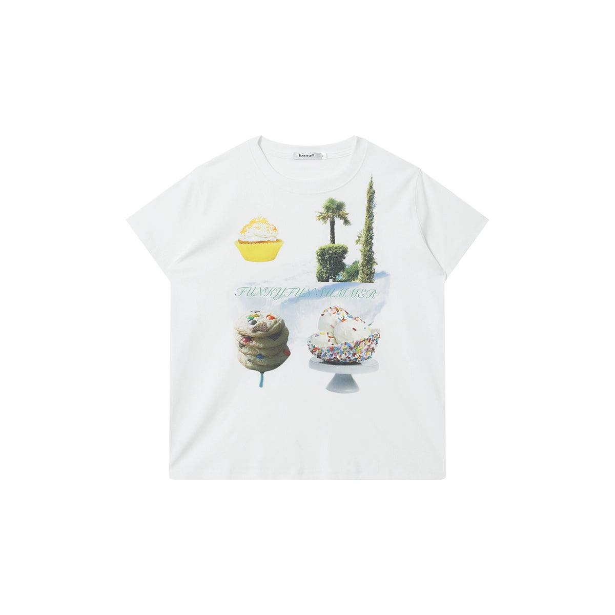 FUNKYFUN Direct Injection Printing Round Neck Front Shoulder Tee