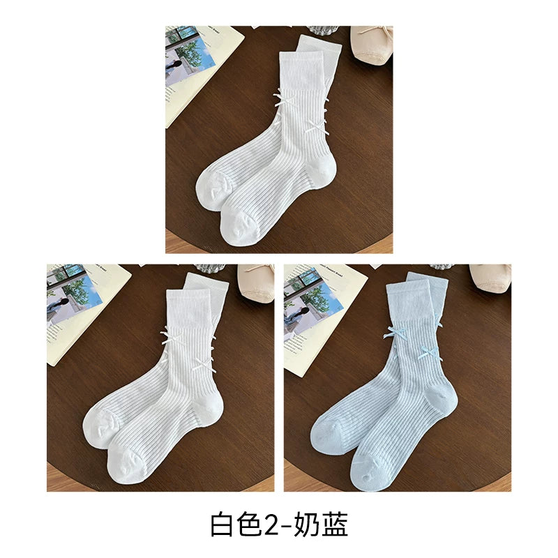 Halo Honey Combed Cotton Bow Slouchy Mid-Calf Sock