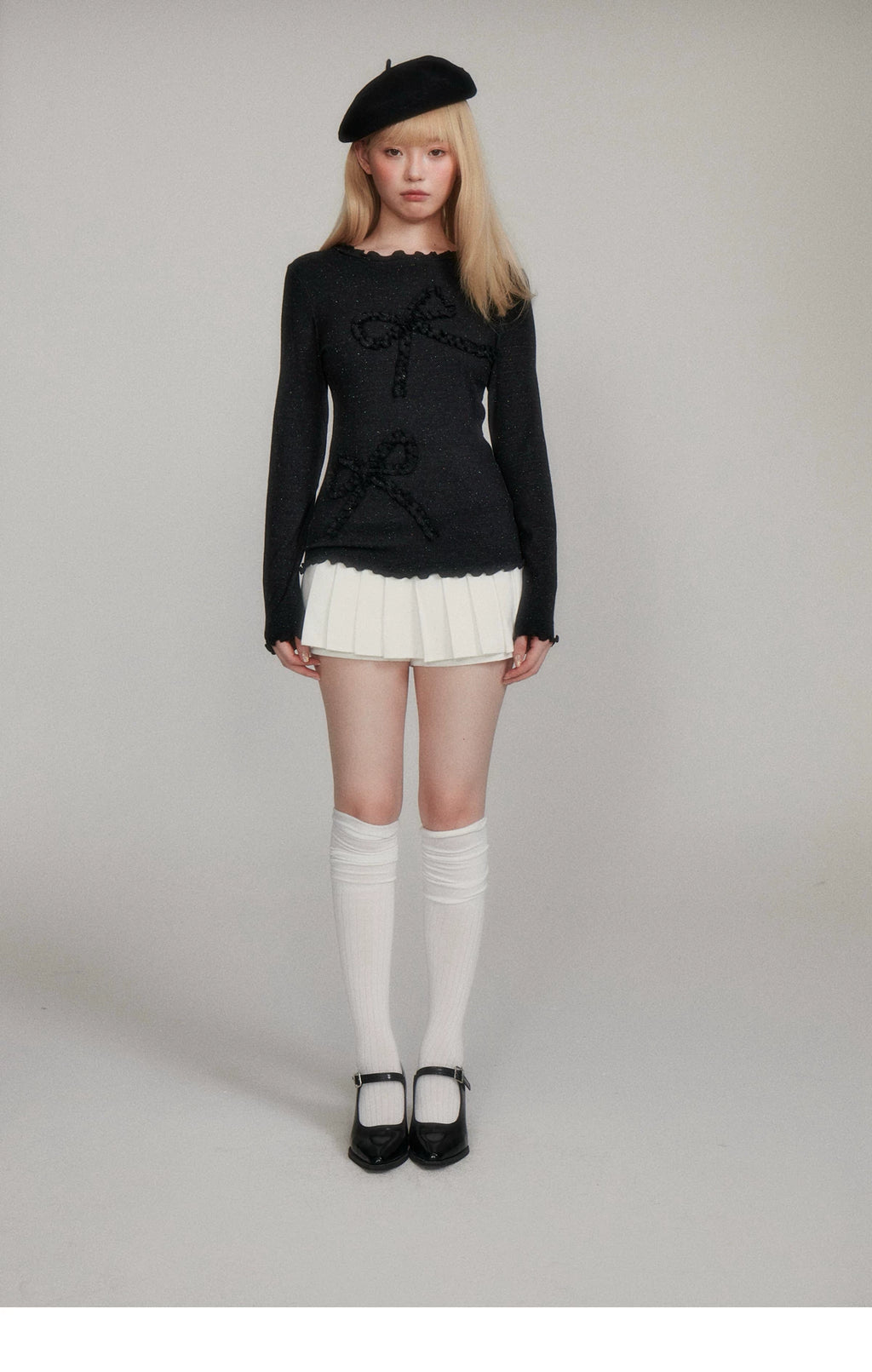 LOST FOREST Color Dot Bow Warm Long Sleeve
