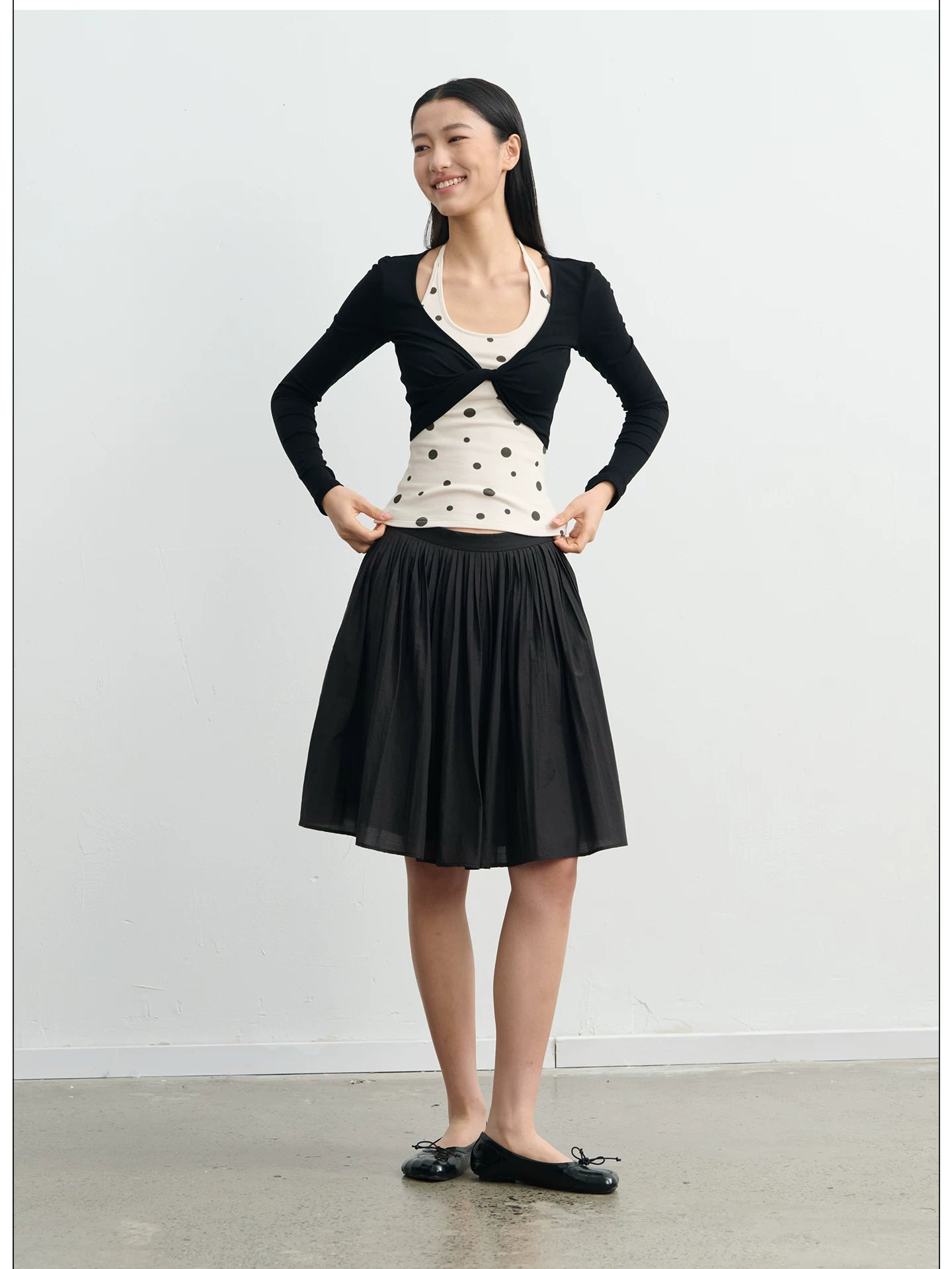 LINY LIBERTY Contrast Color Neck Knot Fake Two-piece Long Sleeve