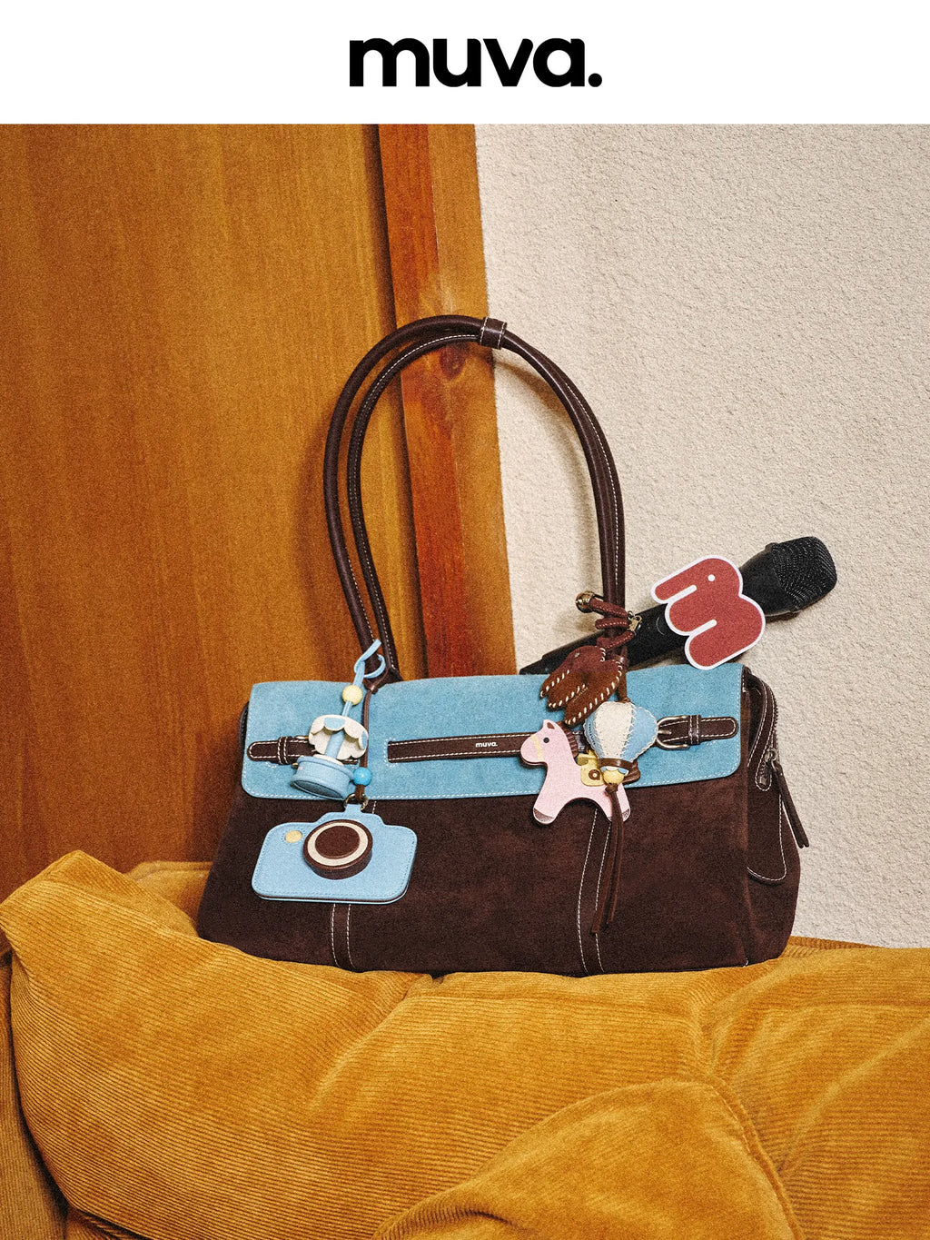 muva. Leather Color-Block Zip-Top Shoulder Bag