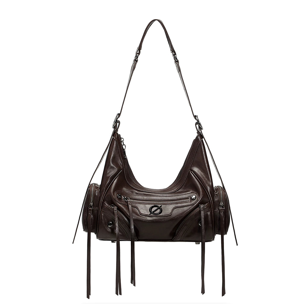 JELLY TOYBOY Brown Faux Leather Zip-Top Hobo Shoulder Bag