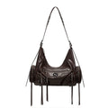 JELLY TOYBOY Brown Faux Leather Zip-Top Hobo Shoulder Bag