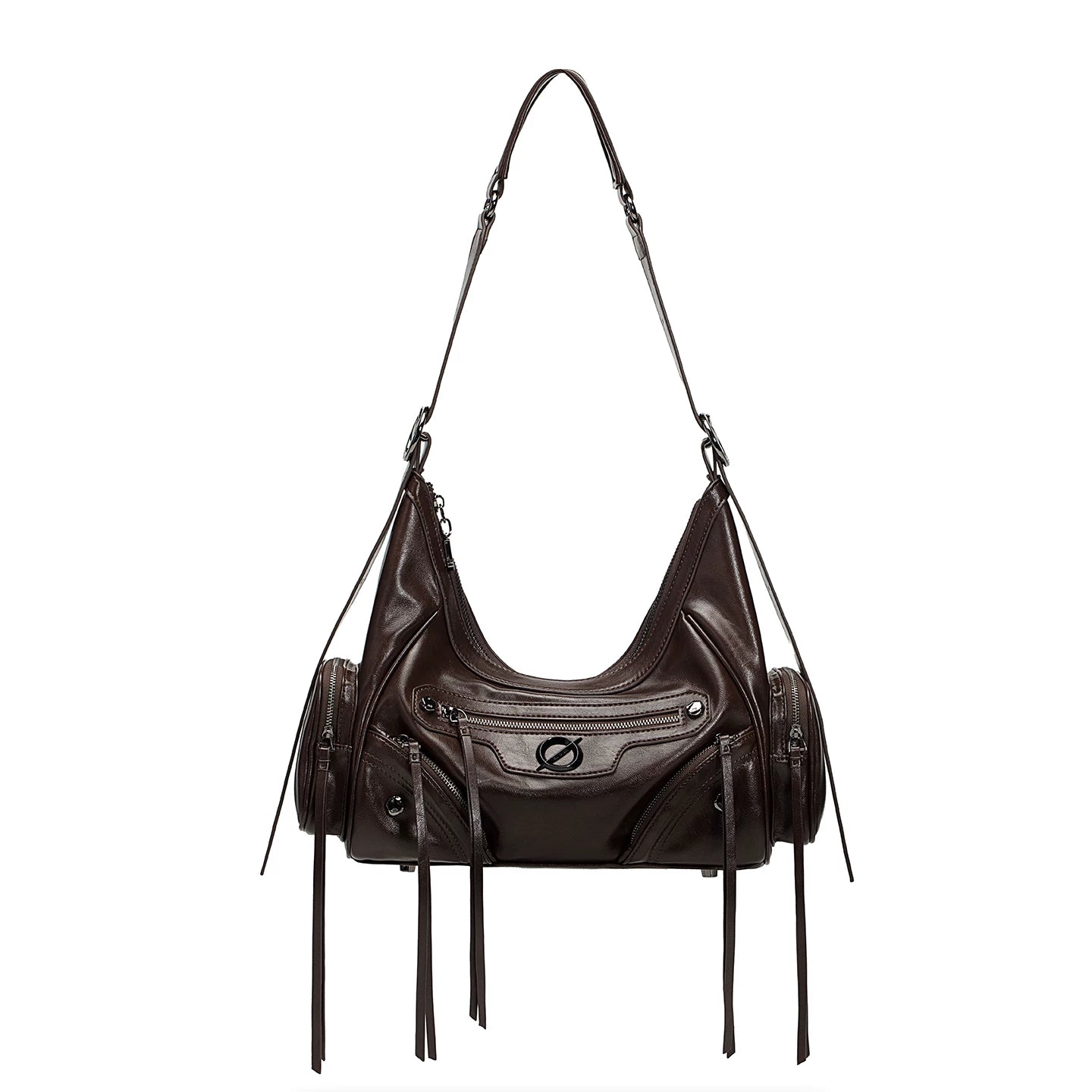 JELLY TOYBOY Brown Faux Leather Zip-Top Hobo Shoulder Bag