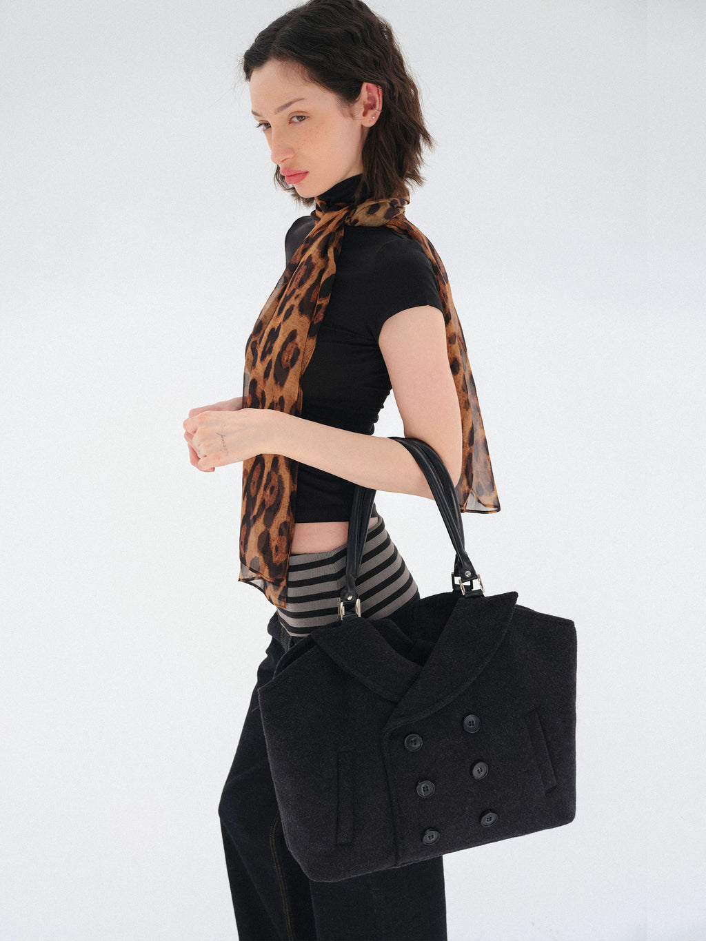 COSTUSTOOT Wool Coat Leather-Strap Shoulder Bag