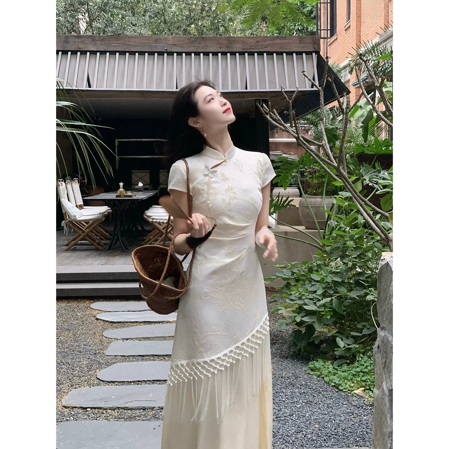(Clearance)ZIHE Fringed Jacquard Waist Dress (Clearance)