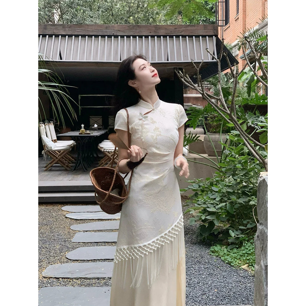 (Clearance) ZIHE Fringed Jacquard Waist Dress