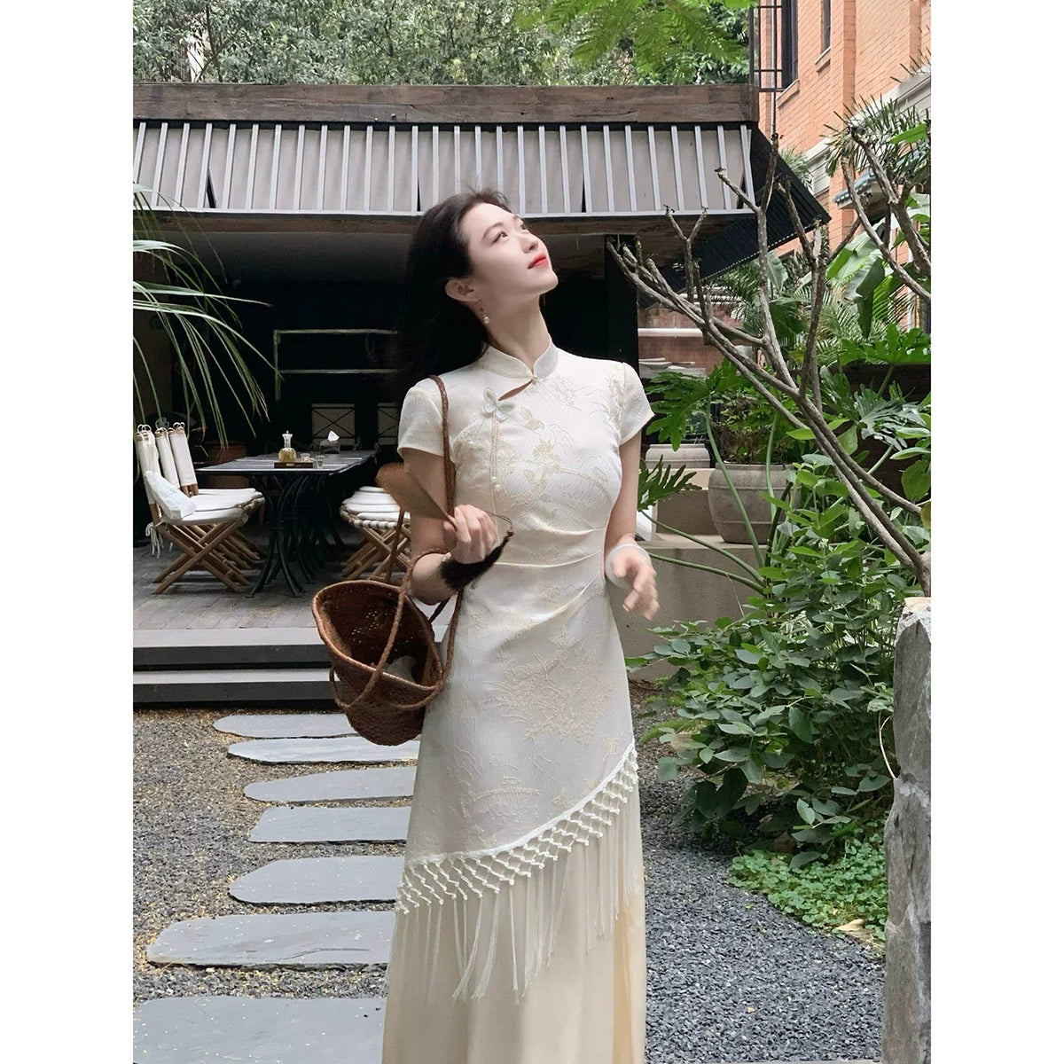 (Clearance) ZIHE Fringed Jacquard Waist Dress