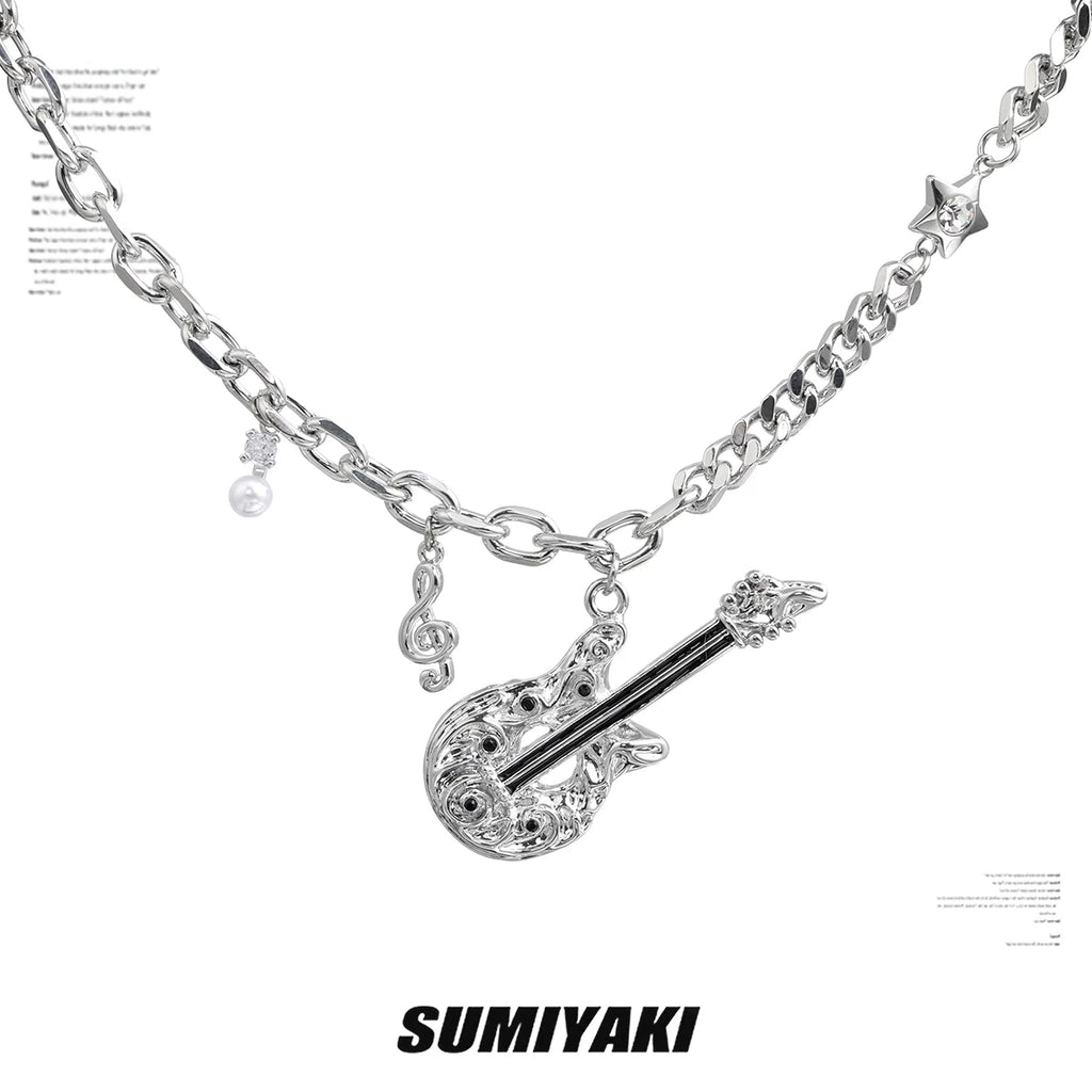 SUMIYAKI Punk Guitar Pearl Layered Choker Necklace