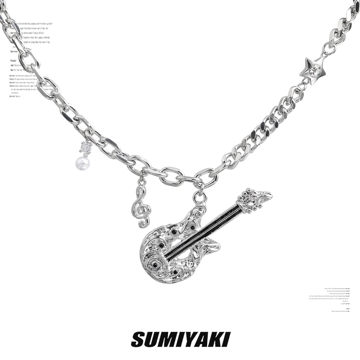 SUMIYAKI Punk Guitar Pearl Layered Choker Necklace