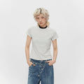 AIRHOOD Versatile Front Shoulder Pinstriped Tee