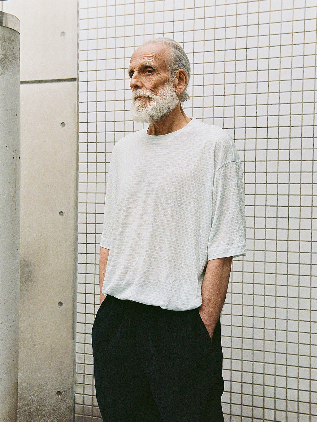 PARTIMENTO Fine Stripe Linen Breathable Oversized Tee