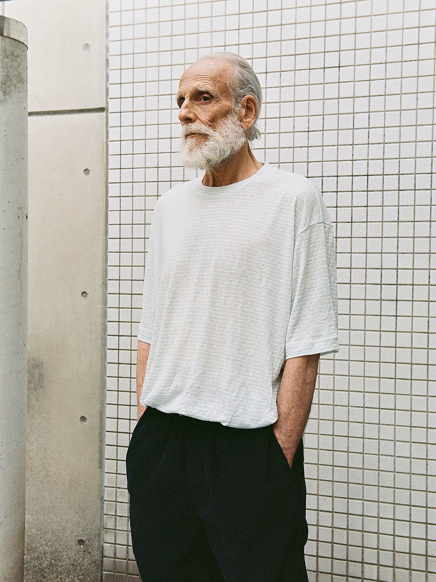 PARTIMENTO Fine Stripe Linen Breathable Oversized Tee