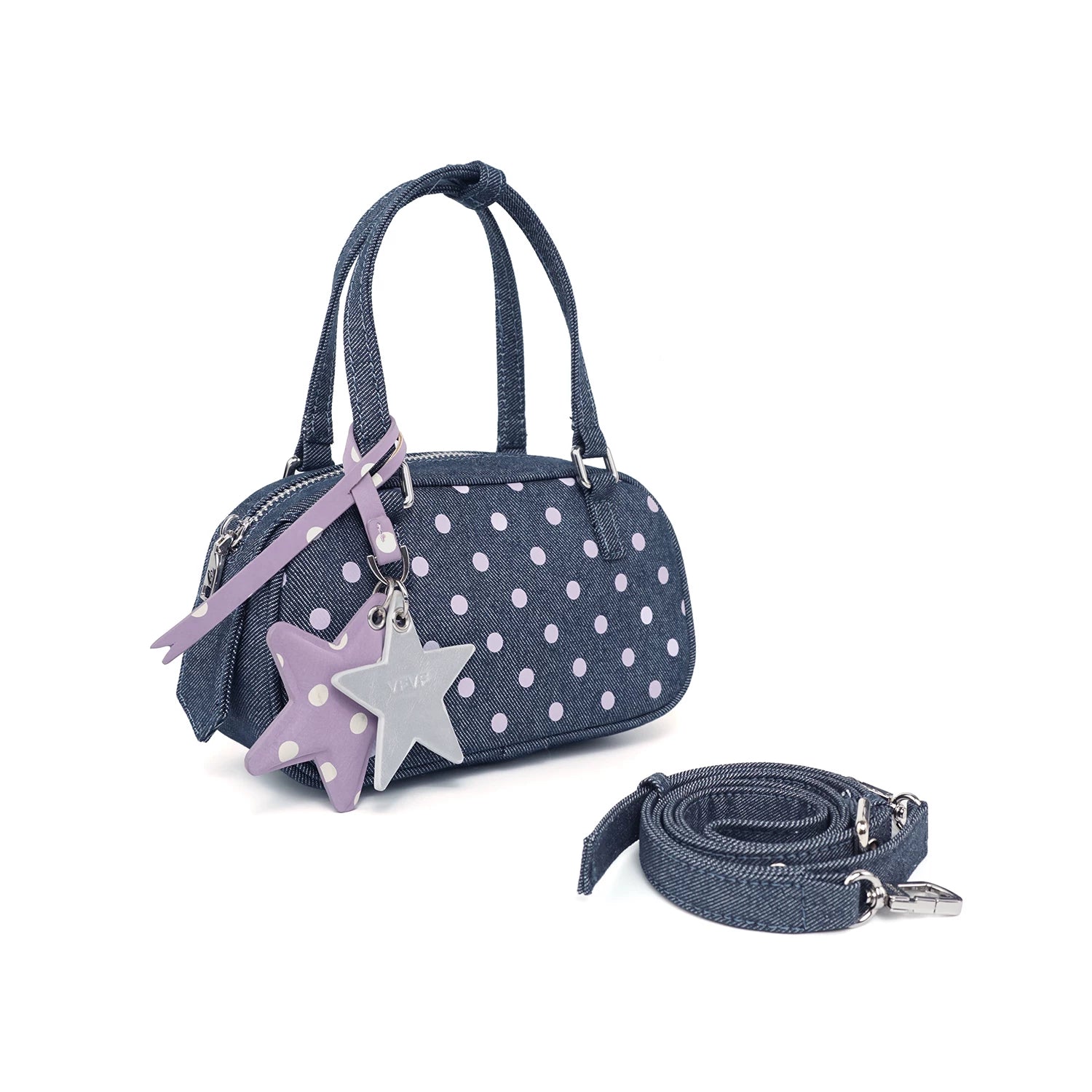 VFVF Brown Polka Dot Faux Leather Zip-Top Boston Bag