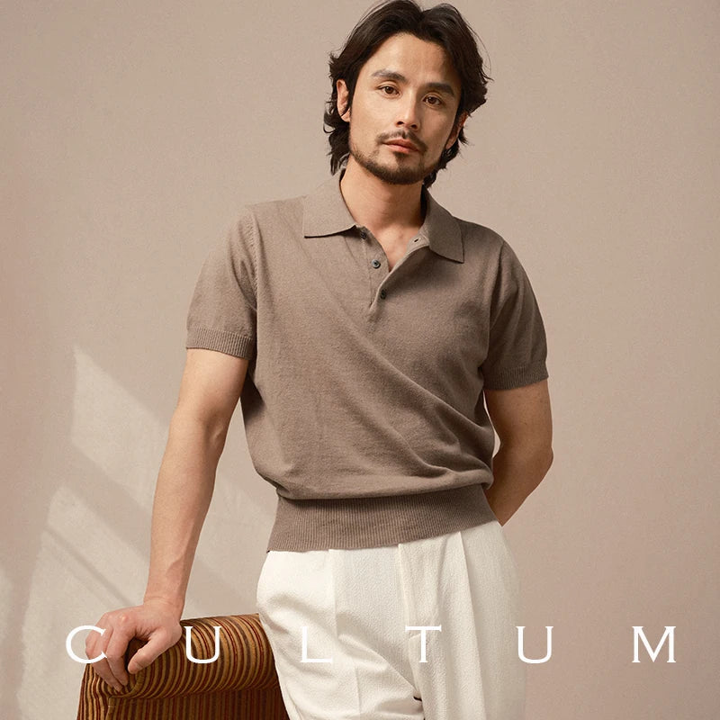 CULTUM Cotton-Linen Knit Breathable Regular Fit Polo Shirt