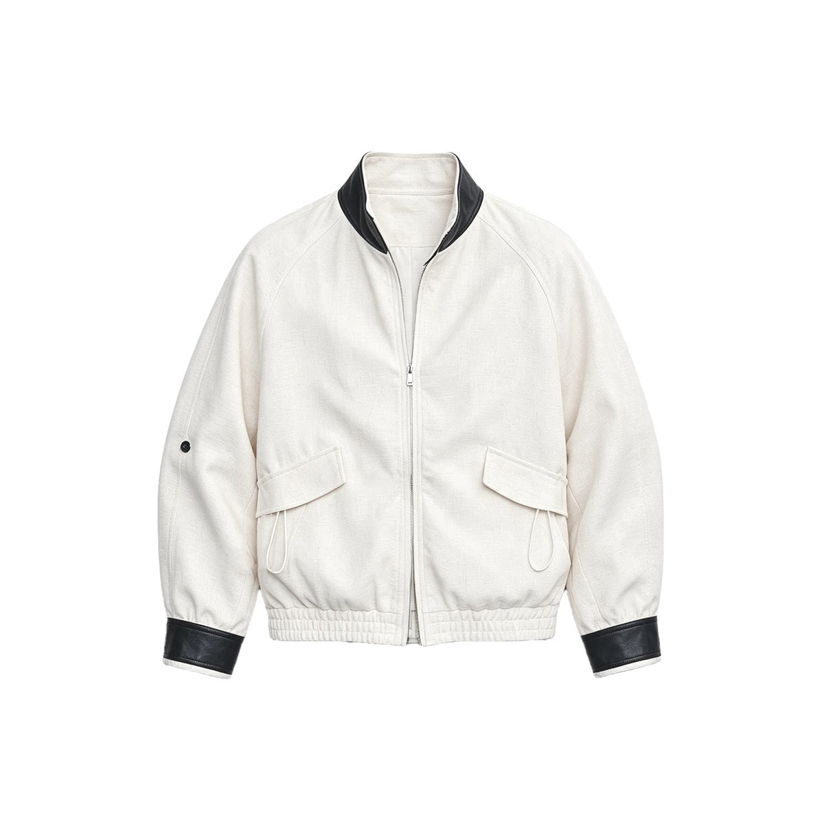 JCAESAR WOMEN Paneled Leather Tencel Linen Short Coat