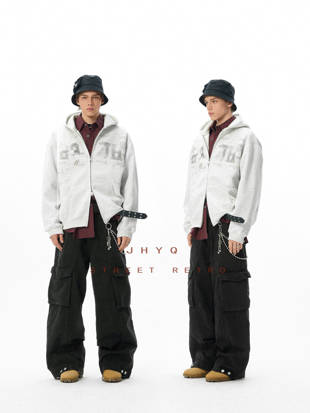 JHYQ Retro Letter Print Hooded Cardigan