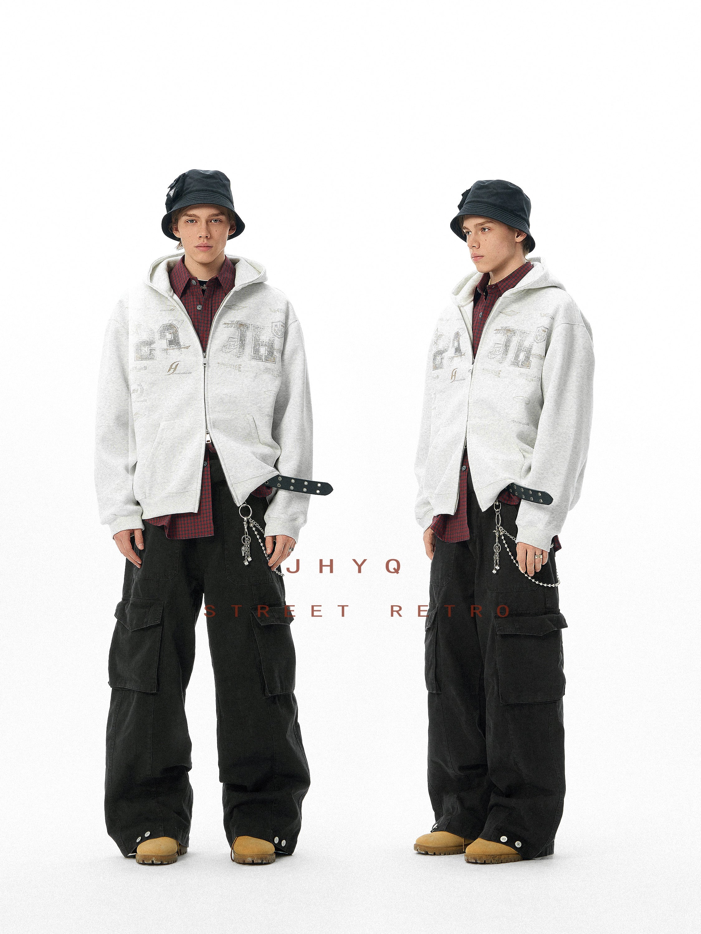JHYQ Retro Letter Print Hooded Cardigan