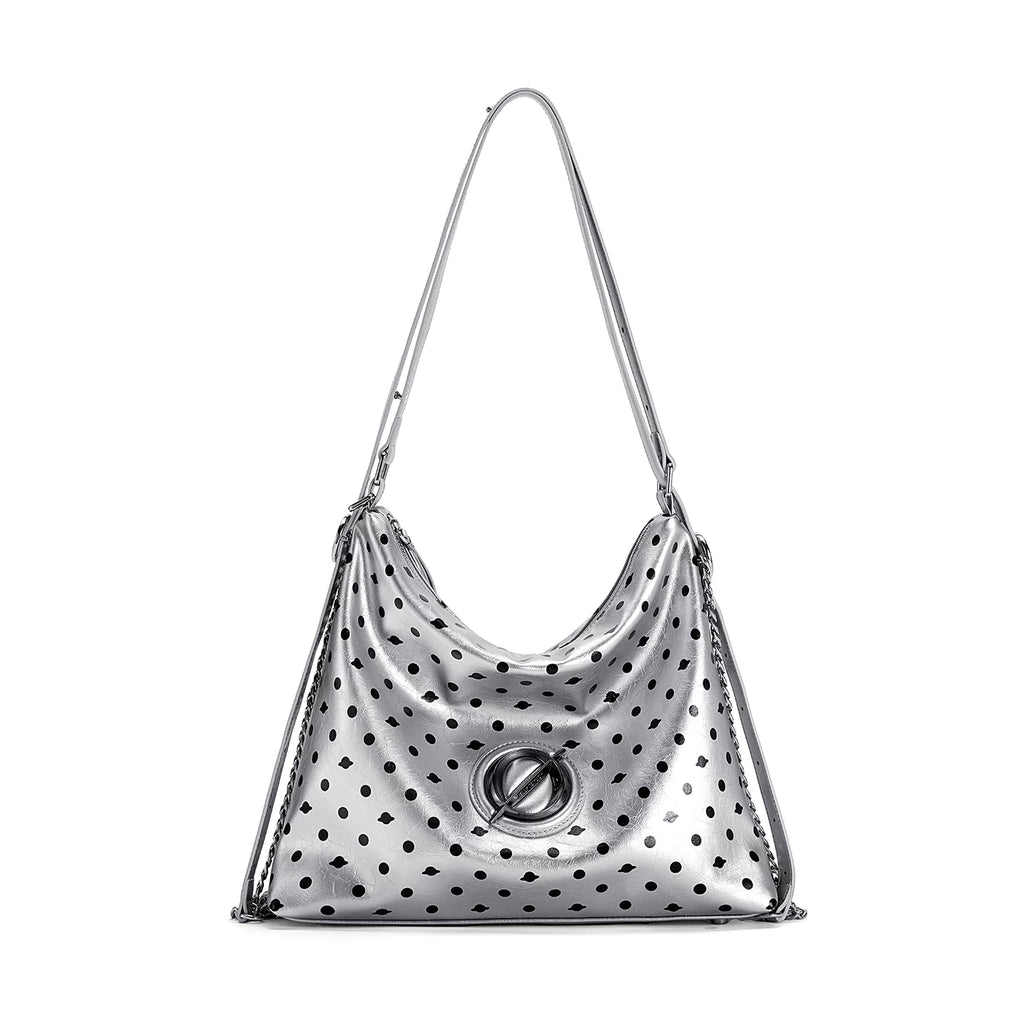 JELLY TOYBOY Pink Polka Dot Faux Leather Zip-Top Hobo Bag