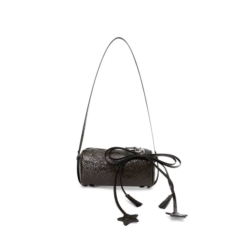 FayChui Soft Gold Faux Leather Zip-Top Cylinder Shoulder Bag